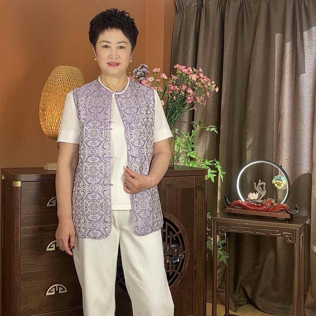 紫升祥云32姆米桑蚕丝马甲