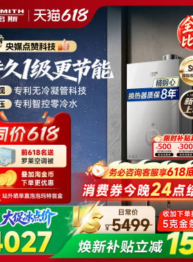 【1级能效新品】AO史密斯佳尼特无冷凝管16L小精钢燃气热水器TJE5