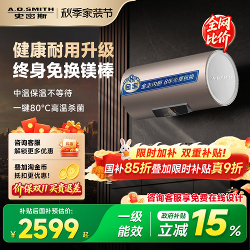 史密斯免换镁棒双棒速热电热水器