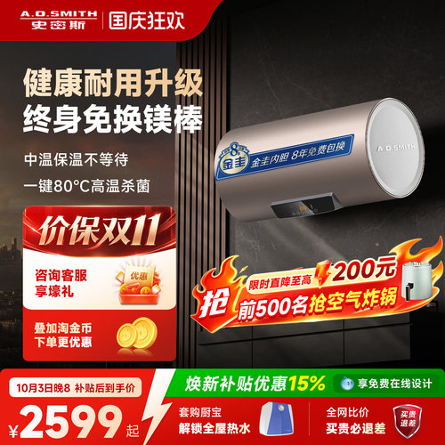 史密斯免换镁棒双棒速热电热水器