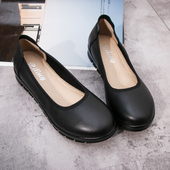 女黑色工鞋 圆头皮鞋 平底上班鞋 久站软底工作鞋 职业真皮舒适空姐鞋