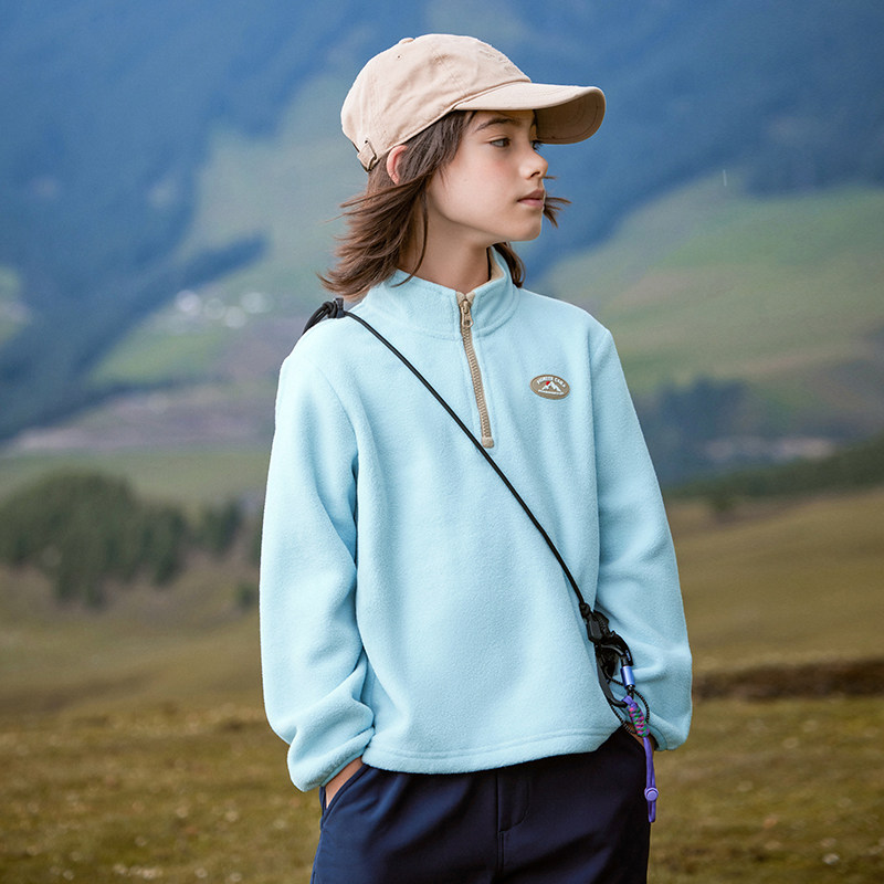 拓路者男童加绒卫衣女童摇粒绒保暖衣服儿童秋冬季运动半拉链上衣