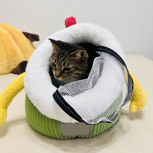 过年车载猫窝狗窝拉链封闭卡通毛绒猫窝冬季保暖圆形封闭式宠物窝