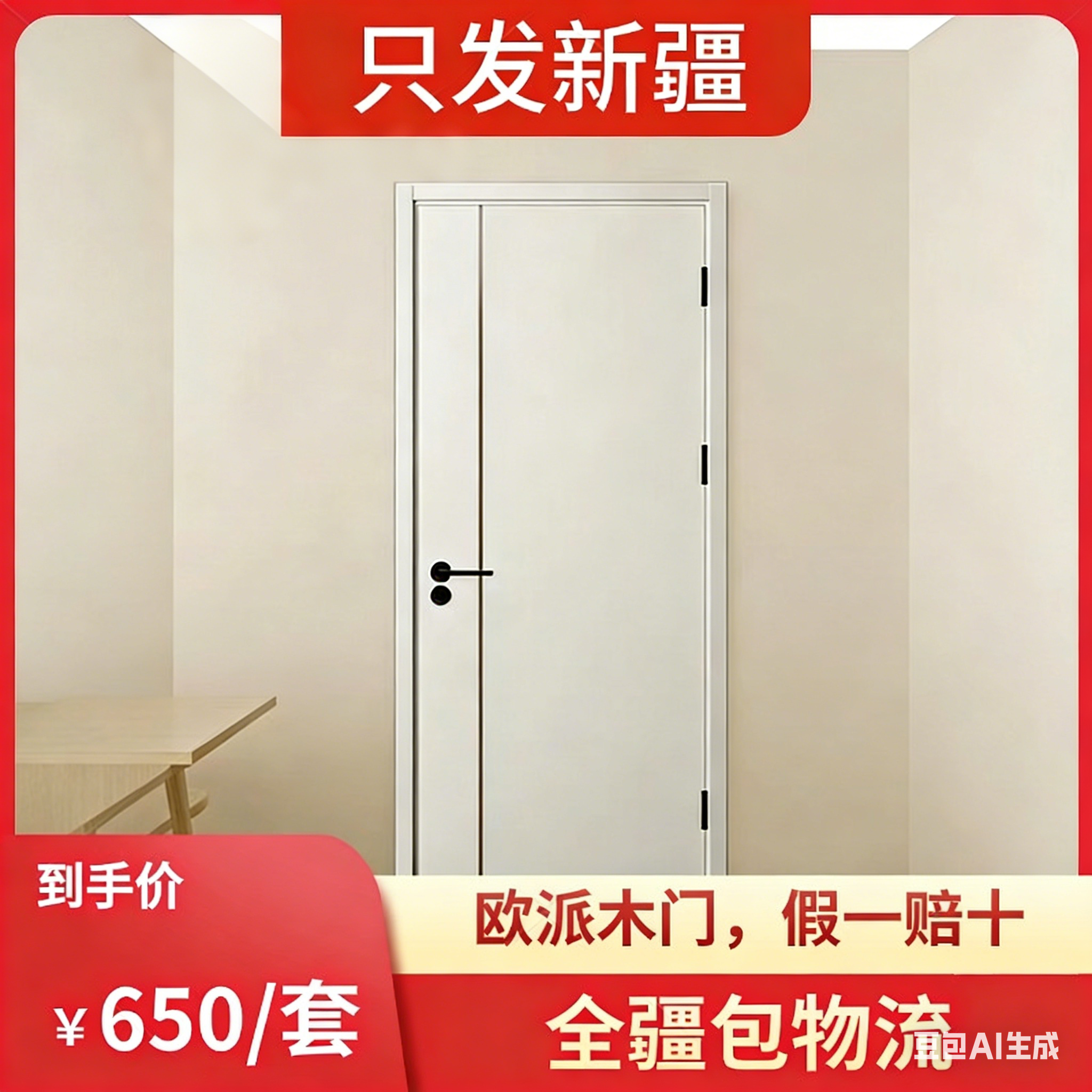 新疆木门包邮室内门免漆实木复合平开欧派2J卧室门套装烤漆定制 - 实物图