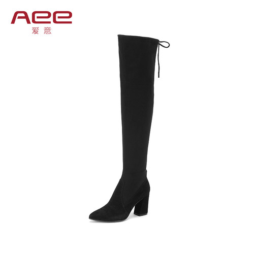 aee爱意秋冬款经典拉链高跟长靴