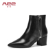 拉链帅气粗跟真皮短靴中跟牛皮短筒时装 Aee 爱意OL通勤风个性 靴女