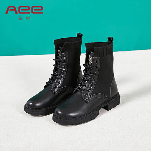 Aee马丁靴INS潮牛皮低跟舒适