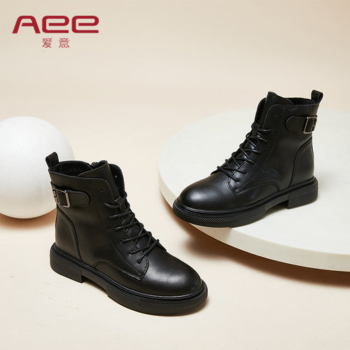 爱意aee新款舒适风低跟马丁靴