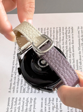 真皮D扣荔枝纹细款GT5适用华为GT3手表watchpro表带GT4苹果s9小米