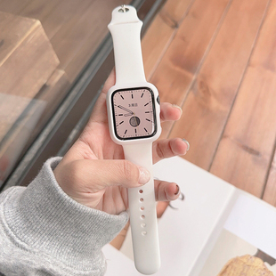 纯色白色硅胶se适用iwatch表带s9新款 保护壳苹果applewatch手表s8