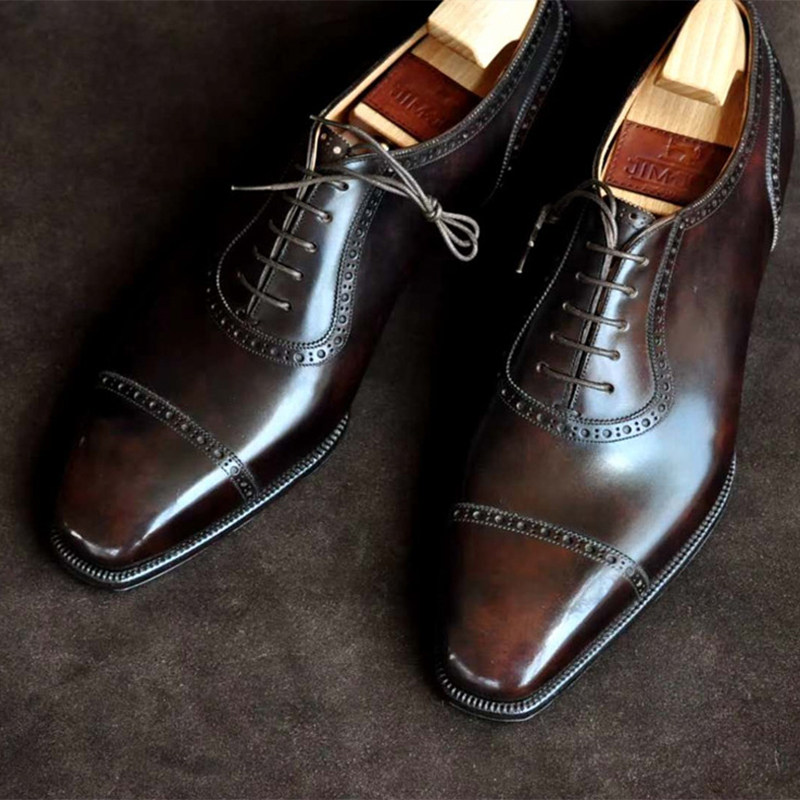 jimjun方头系带牛津鞋定制男鞋 固特异手工正装鞋商务museum calf