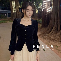 【FENLA女装】露合制衣单排扣绒短款上衣 81020