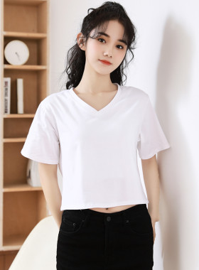 韩版纯棉新款短款露脐上衣女宽松