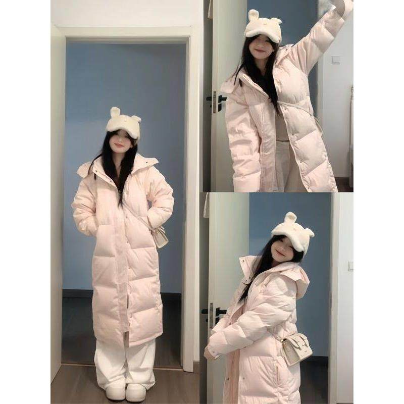 粉色羽绒棉服女2025冬季新款韩版宽松加厚棉衣中长款过膝连帽外套