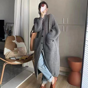 韩版慵懒风中长款针织开衫女2025年秋冬洋气加厚百搭毛衣外套批发