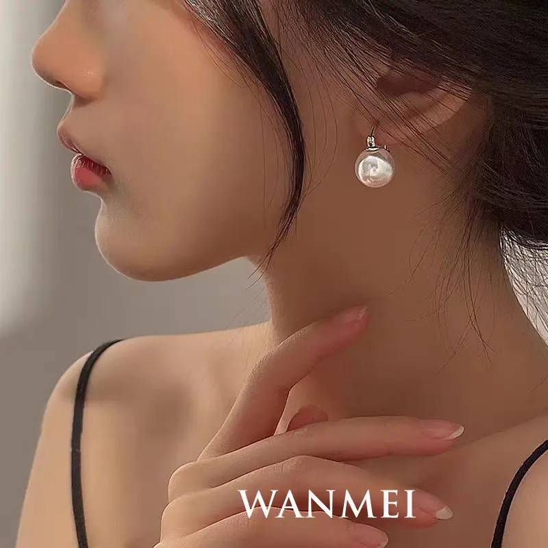 s925纯银镀18K金大珍珠耳环简约名媛高级感耳扣diy空托耳饰品