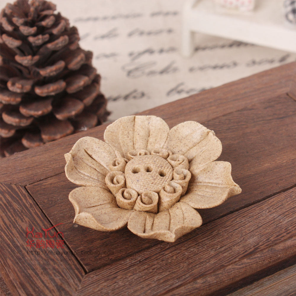 景德镇陶瓷花朵香盘 淘泥手工香插 3孔点香托礼 佛家居摆件,家居饰品,香薰炉,淘宝优惠券,粉丝福利购,淘宝优惠卷