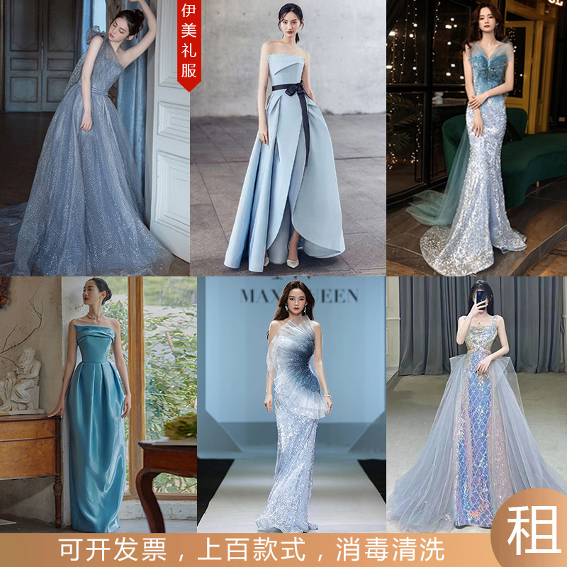 简约星空裙短袖坠地长亮片礼服租图片