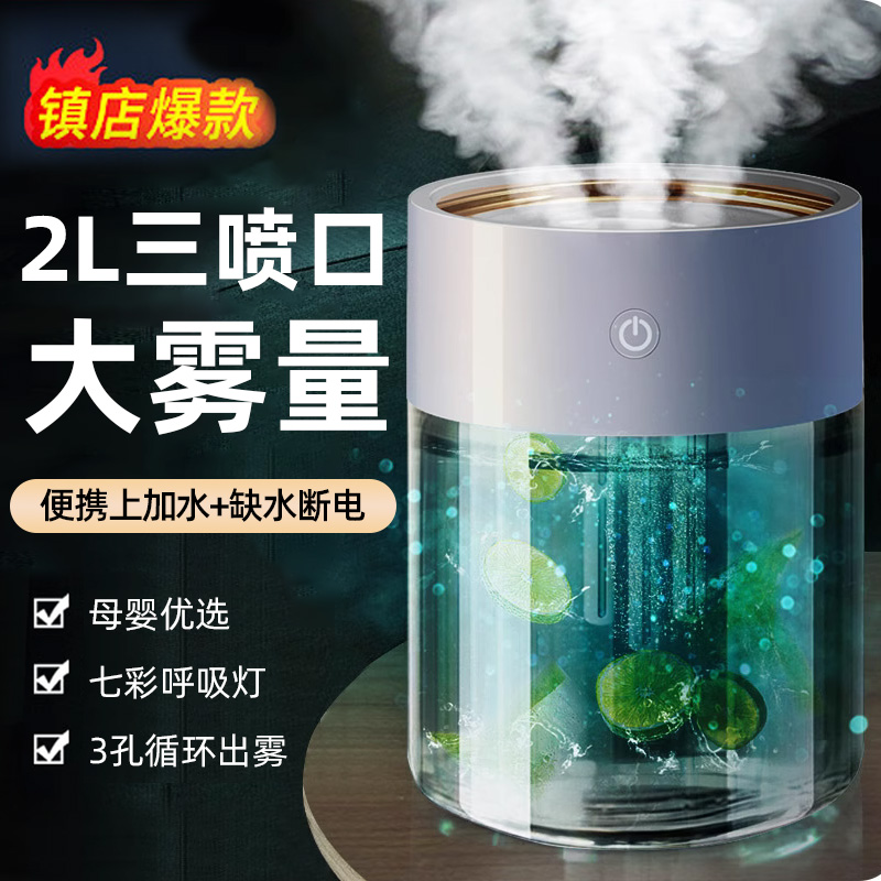家用办公七彩夜灯透明三孔加湿器