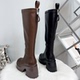 10cm增高超高跟弹力瘦瘦靴女2025小个子厚底长靴后拉链平口骑士靴