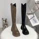 骑士靴女2025年真皮长筒靴马蹄跟高筒女靴增高厚底长靴后拉链皮靴