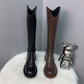 真皮长靴子2025年秋冬英伦风高筒靴女平底休闲女靴后拉链瘦瘦靴女