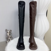 胖妹妹过膝靴女厚底增高长筒靴防水台弹力加绒保暖长靴后拉链皮靴