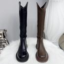 薄底显瘦长筒骑士靴女2025年冬季胖妹妹加肥加大码高筒靴V口长靴