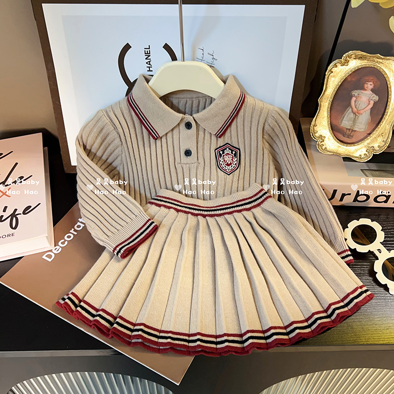 女童春秋针织翻领polo翻领上衣裙