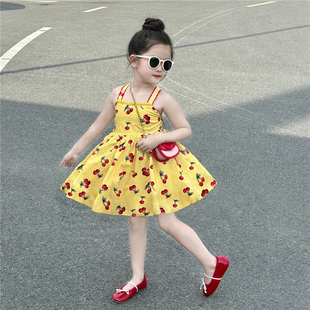 女童法式交叉露背吊带裙连衣裙2025夏季高级感海边度假风公主裙子