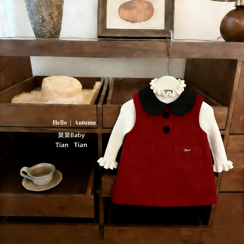 原创新品女童毛呢洋气公主裙翻领千金风马甲裙子女宝大红新年战袍,童装/婴儿装/亲子装,连衣裙,淘宝优惠券,粉丝福利购,淘宝优惠卷