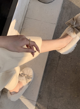 毛毛鞋女秋冬外穿白色厚底增高豆豆鞋加绒兔毛鞋33大码女鞋41一43