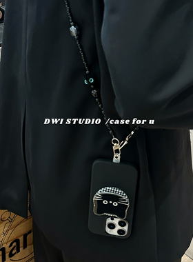 DWI STUDIO高级原创黑猫磁吸支架斜挎挂绳手机壳16promax新款适用苹果17promaxiPhone16液态硅胶壳