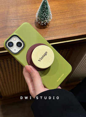 DWI STUDIO高级感绿棕磁吸支架手机壳16promax/14适用苹果15pro/15promax/13新款iPhone16菲林硬壳