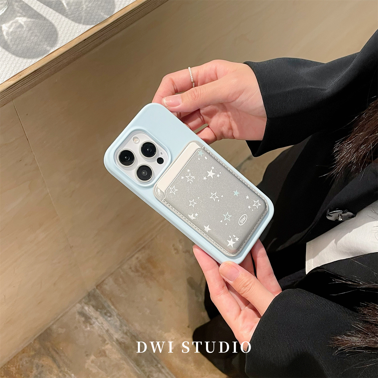 银色星星磁吸插卡卡包手机壳