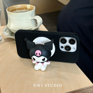 STUDIO可爱立体库洛米磁吸支架挂绳手机壳16promax全包AI按键适用苹果15promax DWI 13新iPhone16液态硅胶壳