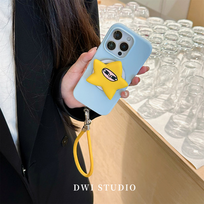 磁吸撞色星星支架挂绳手机壳