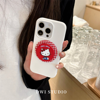 可爱红格纹Kitty磁吸支架手机壳