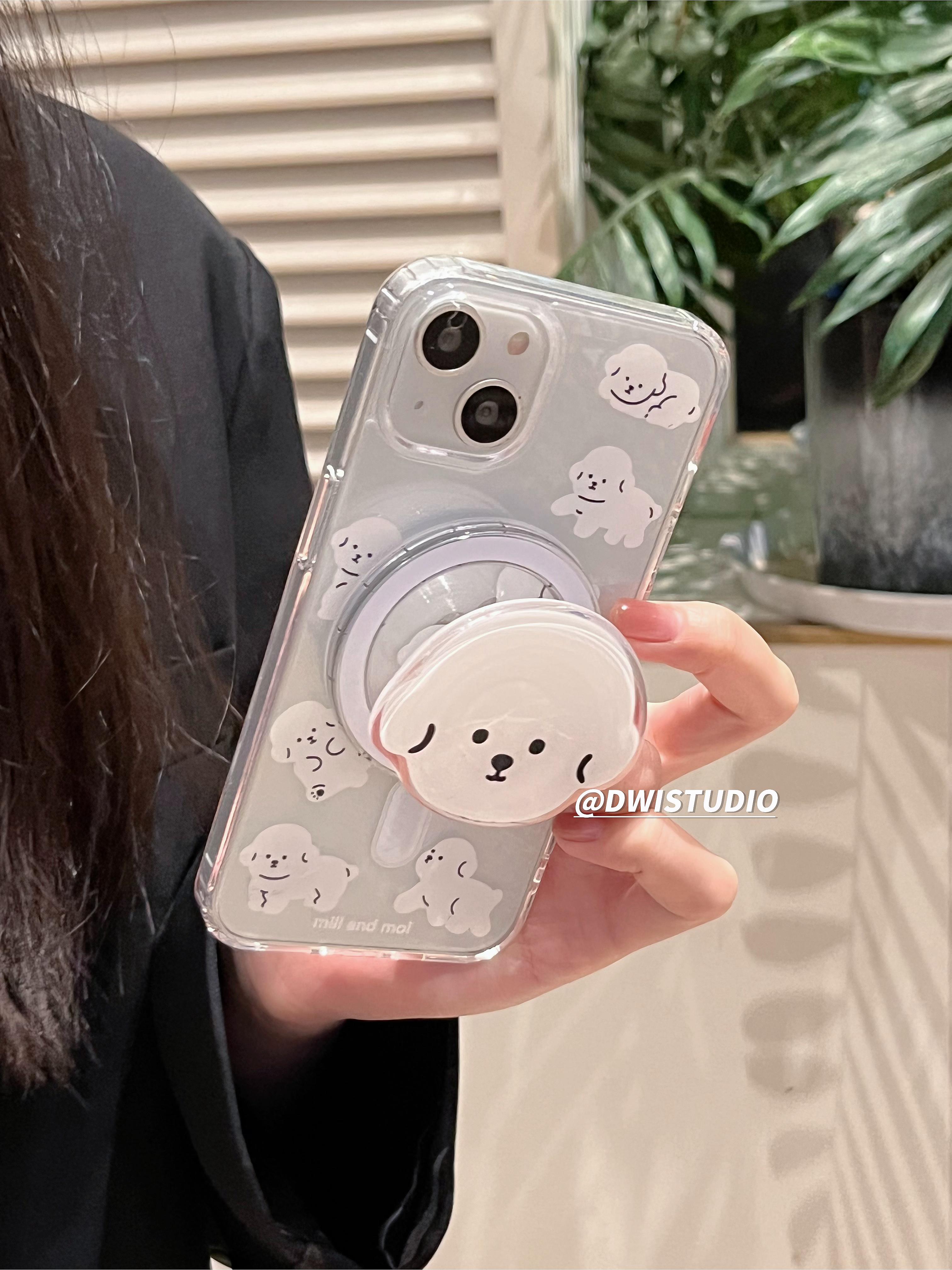 可爱白色小狗磁吸支架手机壳