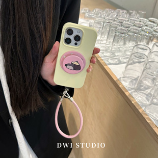 DWI STUDIO简约可爱腊肠狗支架奶黄磁吸液态硅胶16promax全包按键适用苹果17promax挂绳新款iPhone16/14pro