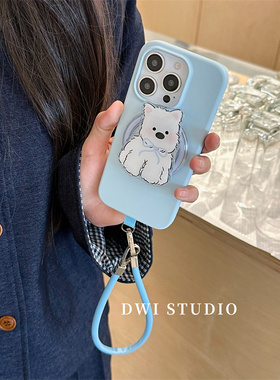 DWI STUDIO液态硅胶蓝色小狗挂绳手机壳16promax/14适用苹果15pro/17promax/13新款iPhone16壳17pro