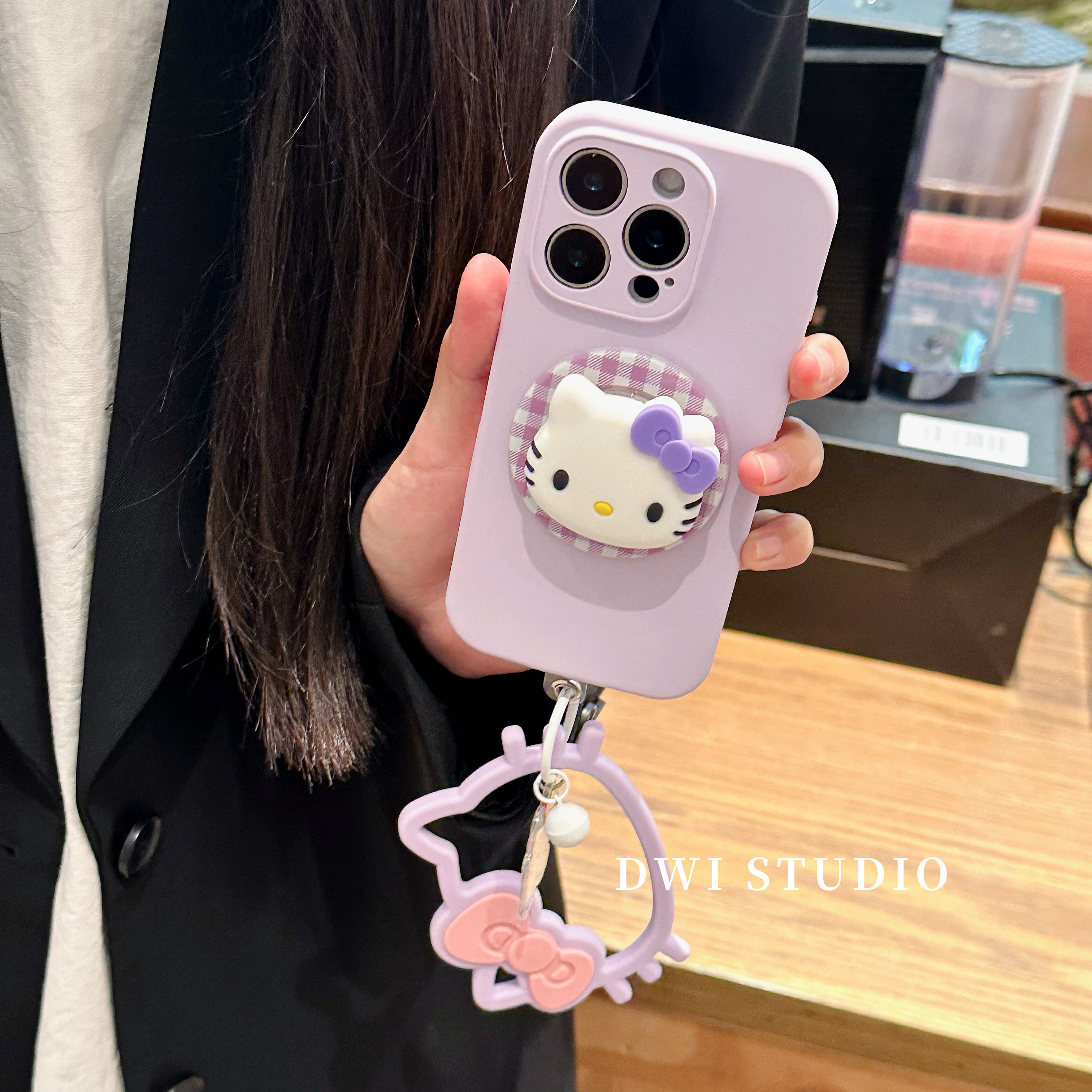 可爱紫色Kitty磁吸挂绳手机壳