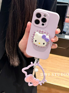 DWI STUDIO可爱紫色Kitty磁吸挂绳手机壳16promax全包AI按键适用苹果17proamx新款iPhone14液态硅胶壳15