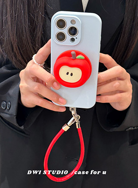 DWI STUDIO撞色立体硅胶红苹果磁吸支架挂绳手机壳16promax全包AI按键适用苹果17promaxiPhone16液态硅胶壳15