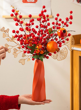 2026新年摆件年宵花客厅装饰发财果柿子福桶马年春节桌面布置用品