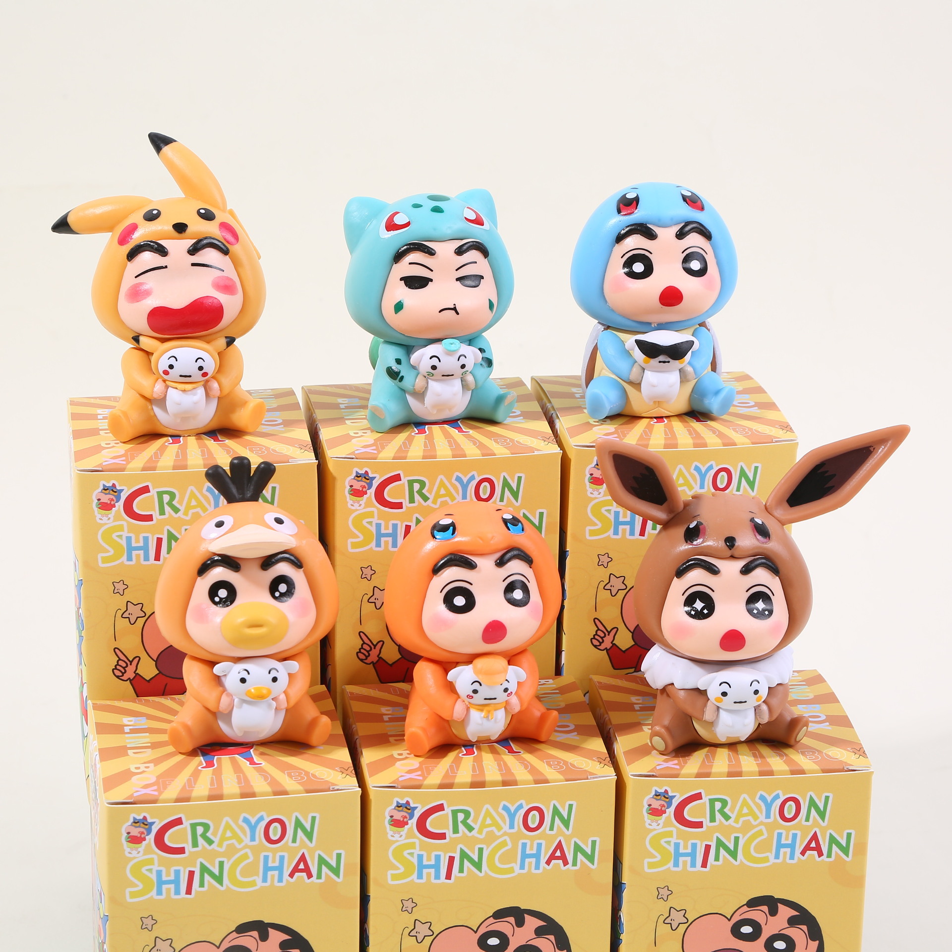 蜡笔小新cos皮卡丘手办盲盒变装小新潮玩公仔玩偶桌面小摆件礼物