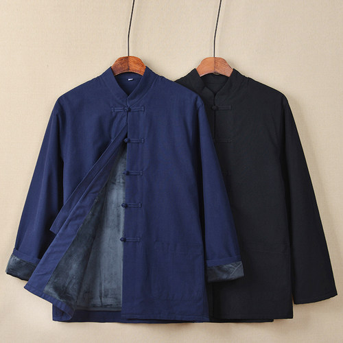 加绒加厚纯棉爸爸居士服保暖唐装