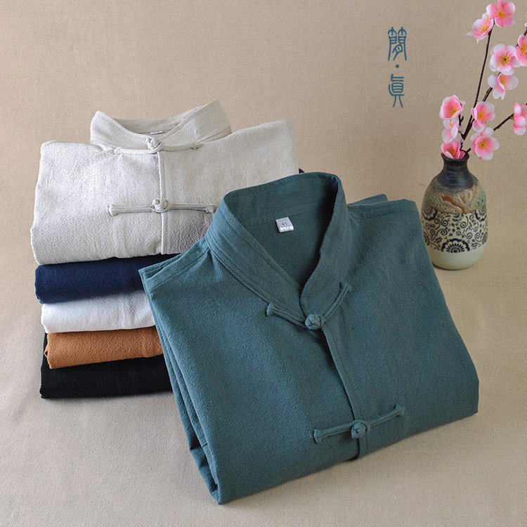 LINEN TANG SUIT MENS SPRING AND AUTUMN RETRO DISC BUTTON CHINESE COTTON AND LINEN LONG-SLEEVED SHIRT ETHNIC CHINESE STYLE MIDDLE-AGED AND ELDERLY LAYMAN