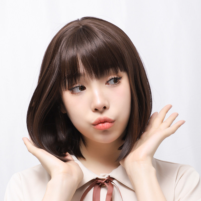 娇滴滴假发 女生齐刘海波波头 可爱短中长款直发bobo头整顶假发套