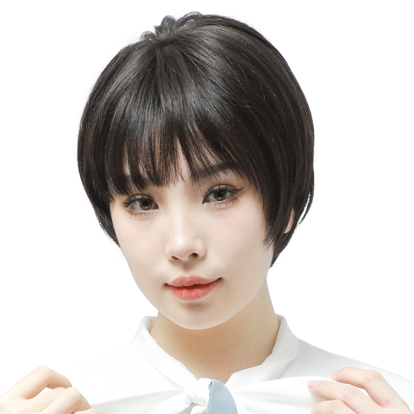 狗啃斜刘海利落短直发假发套